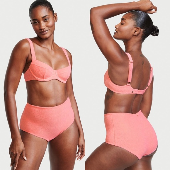 34D SMALL Victoria’s Secret pink terry bathing suit set - Picture 1 of 6